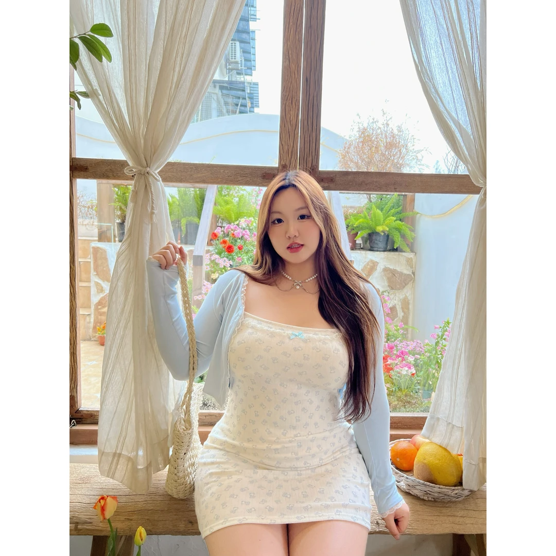 卤蛋公主【小熊碎花裙】大码胖mm显瘦气质法式时尚修身纯欲设计感