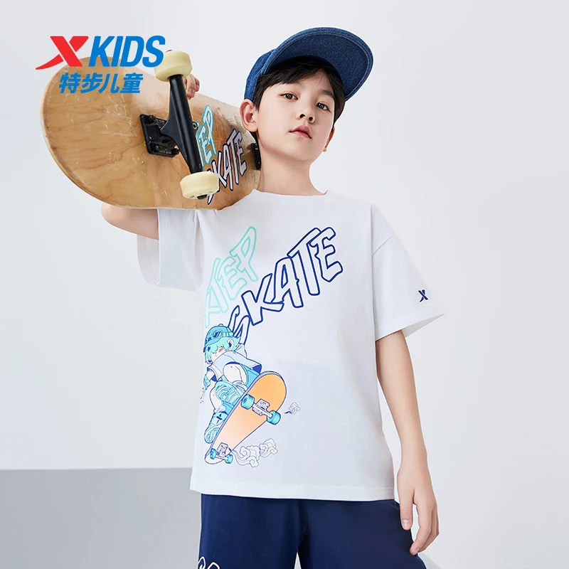 特步儿童夏季圆领上衣大童休闲运动透气舒适潮流t恤675225019321