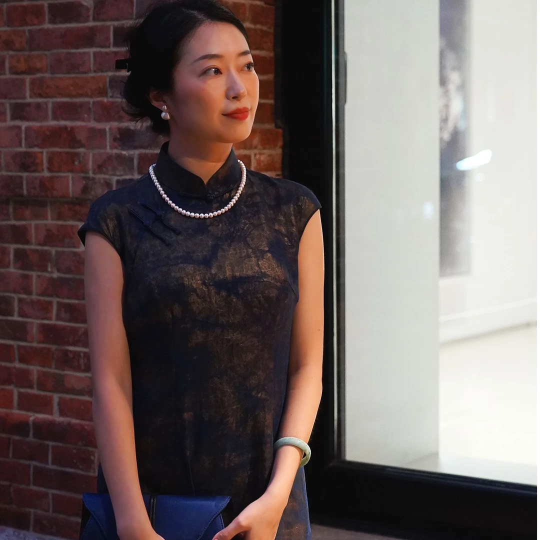 【京华苏艺】夏季桑蚕丝中长款旗袍式裙子显瘦香云纱连衣裙-68563