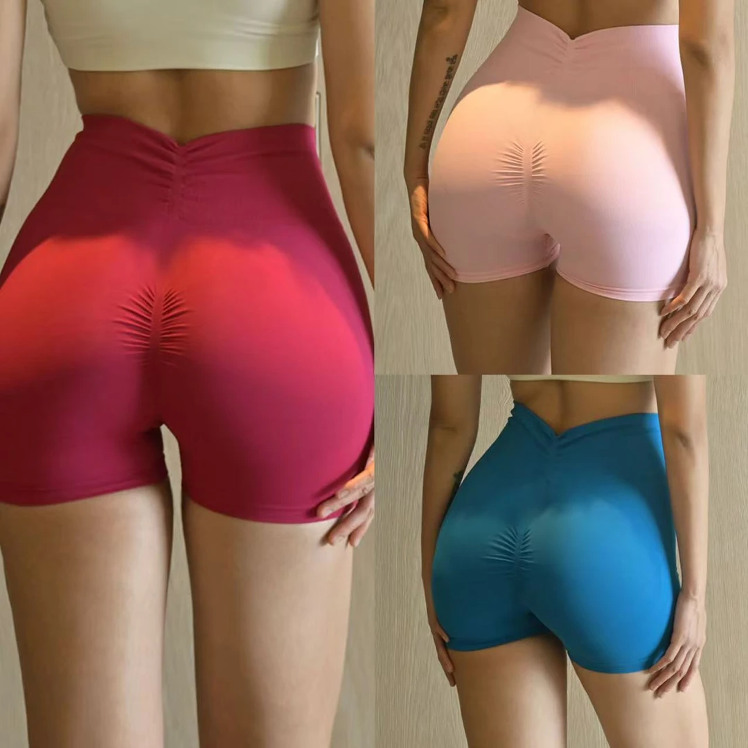 爆款欧美蜜桃提臀运动裤女高腰收腹显瘦跑步训练显臀健身三分短裤