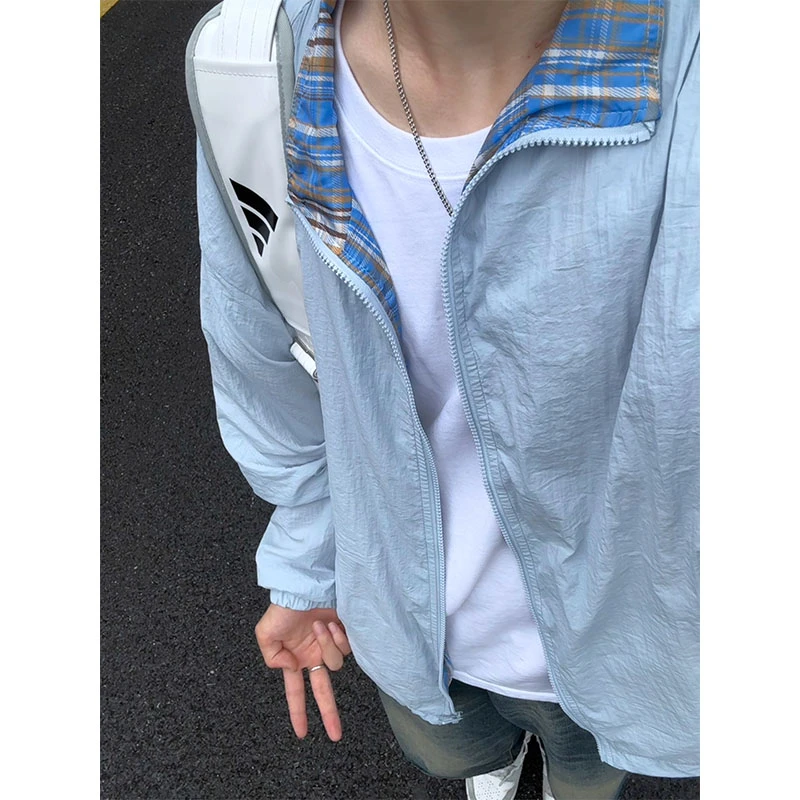 UPF50＋冰川蓝凉感防晒衣外套男女夏季薄款拼接翻领百搭情侣防晒服