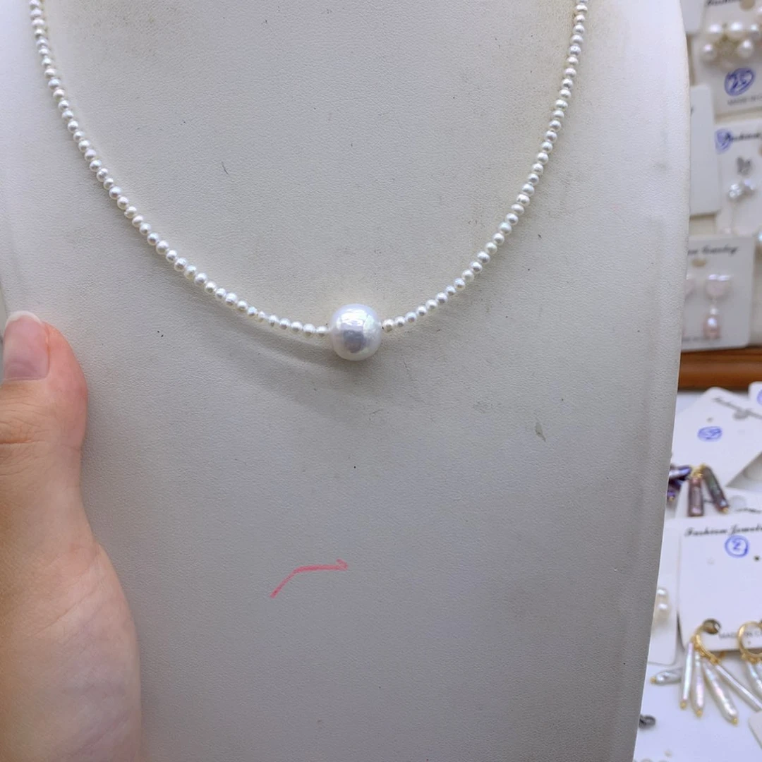 银S925镶嵌淡水珍珠项链耳饰