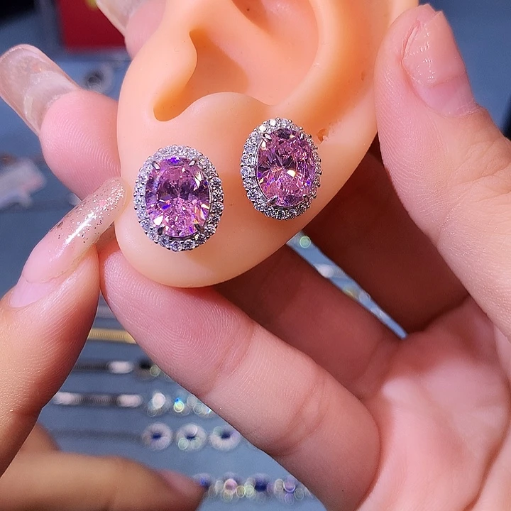 蓝宝石耳饰银S925镶嵌