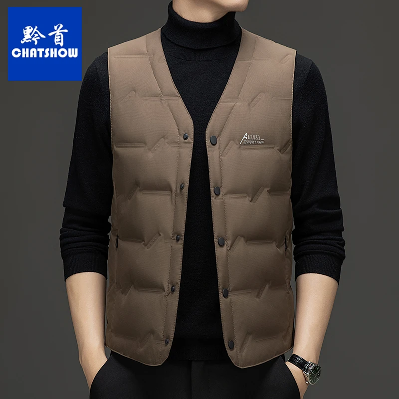 爆款白鸭绒男士V领羽绒马甲冬季时尚休闲轻薄保暖内搭外穿背心男