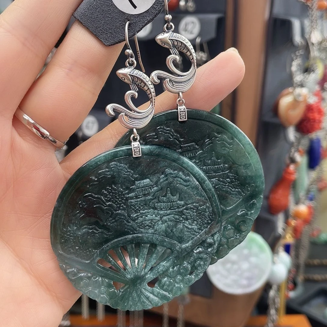 翡翠耳饰银S925镶嵌一**秋830ghjjjhj