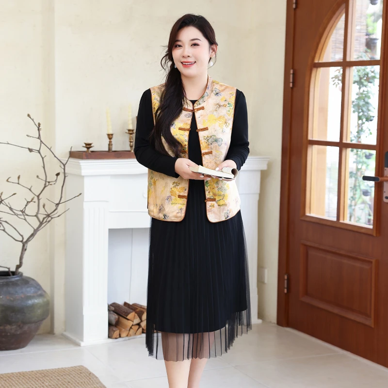 大码女装洋气秋季新款马夹国风新中式复古气质时尚百搭马甲