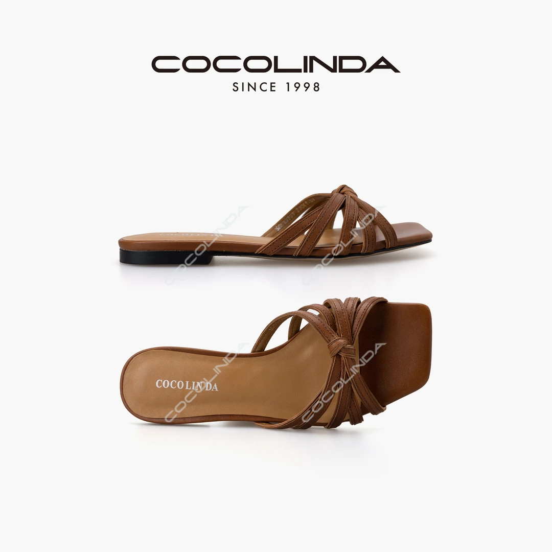 COCOLINDA| 老钱牛皮法式低跟一字拖凉鞋X2731