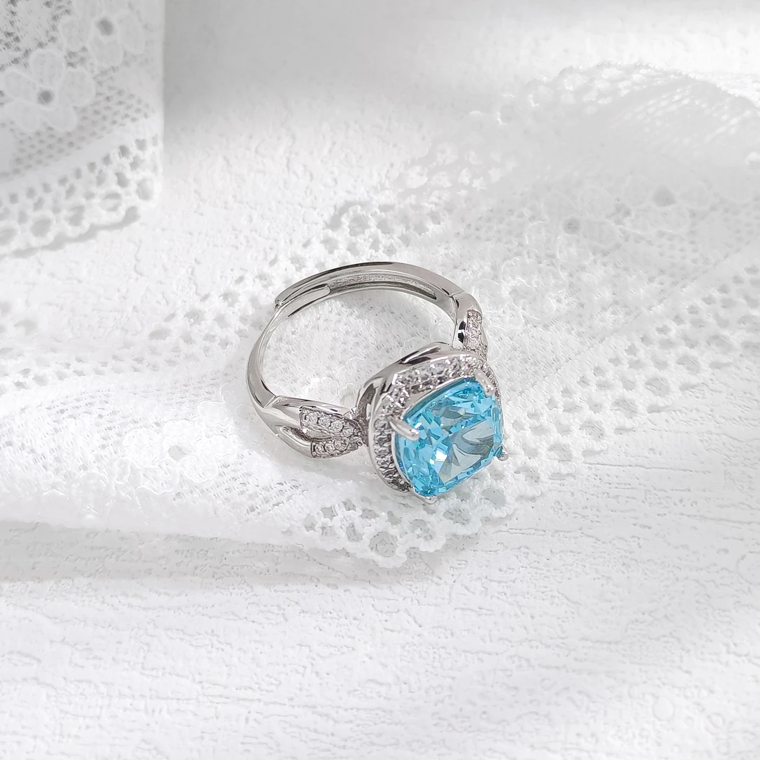 铜合金合成锆石戒指 WGTL-002829【彩蓝石魅】戒指精致欧美时尚气质