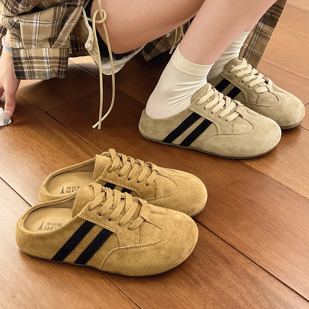 气质包头半拖鞋女外穿2025新款春秋超火厚底懒人一脚蹬德训勃肯鞋