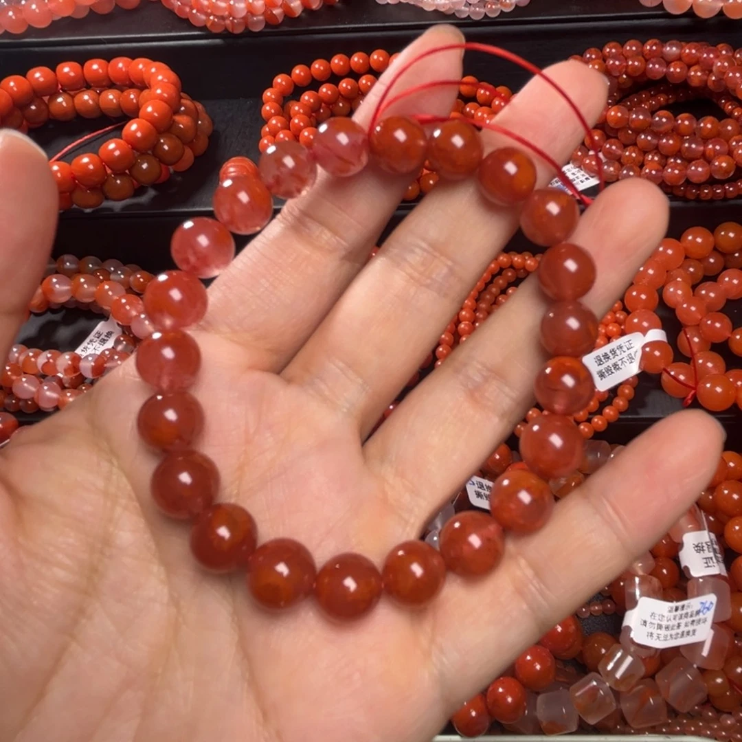 南红玛瑙合金手链9mm冰飘火焰纹