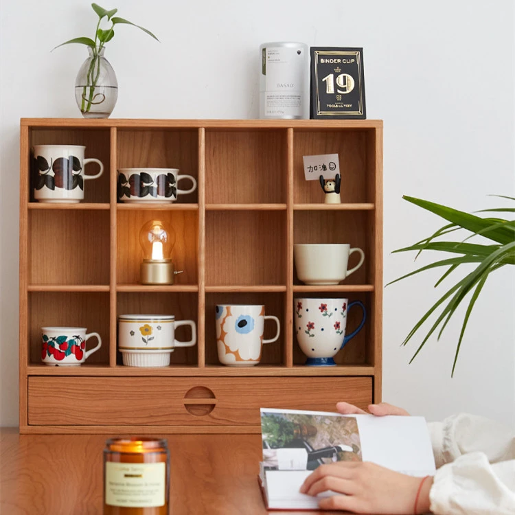 北欧日式风实木格子架杯子展示格餐厅多宝格收纳设计置物搁架