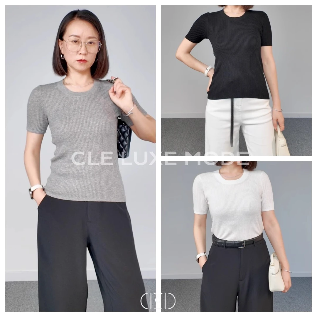 Cle Luxe Mode勺领羊绒真丝混纺基本针织衫CT25038160