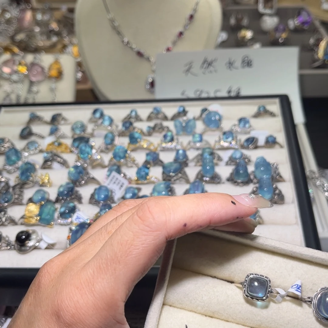 水晶戒指银S925镶嵌海*