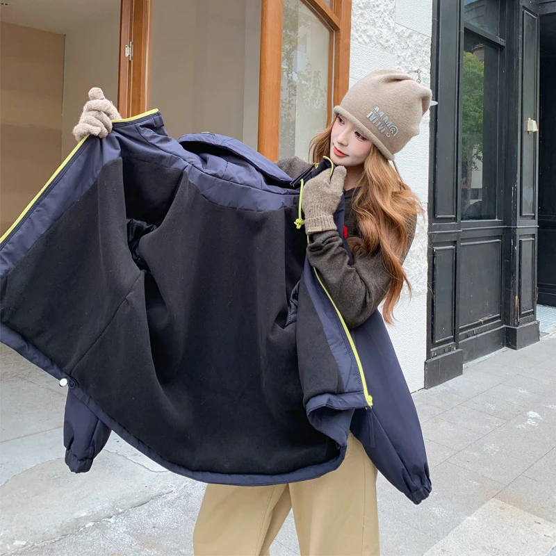 休闲风连帽短款派克服女2025冬季新款韩系ins风加绒加厚棉服外套