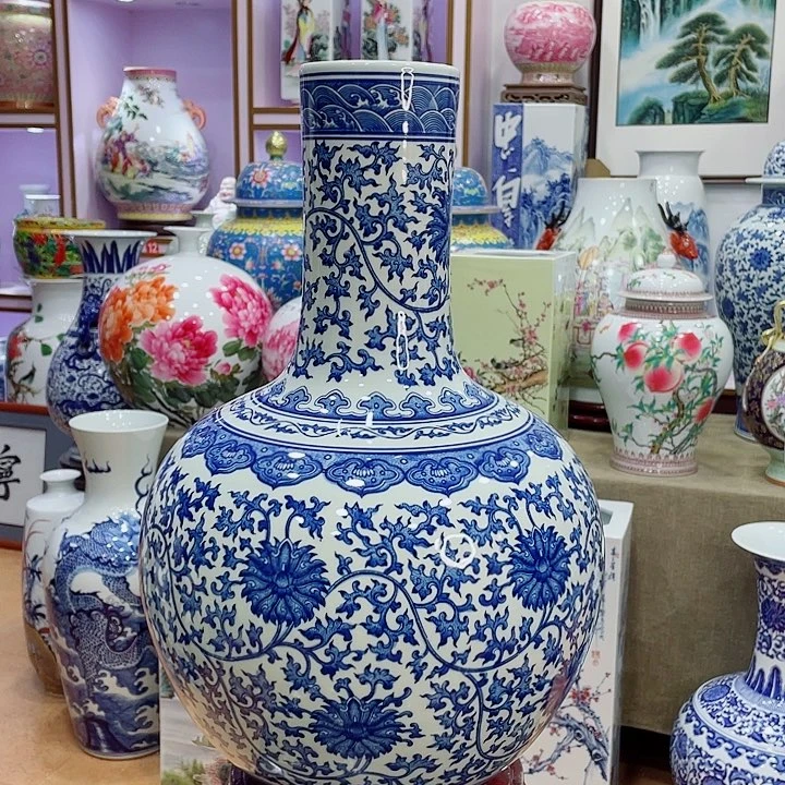 花瓶全手工釉下青花天球瓶