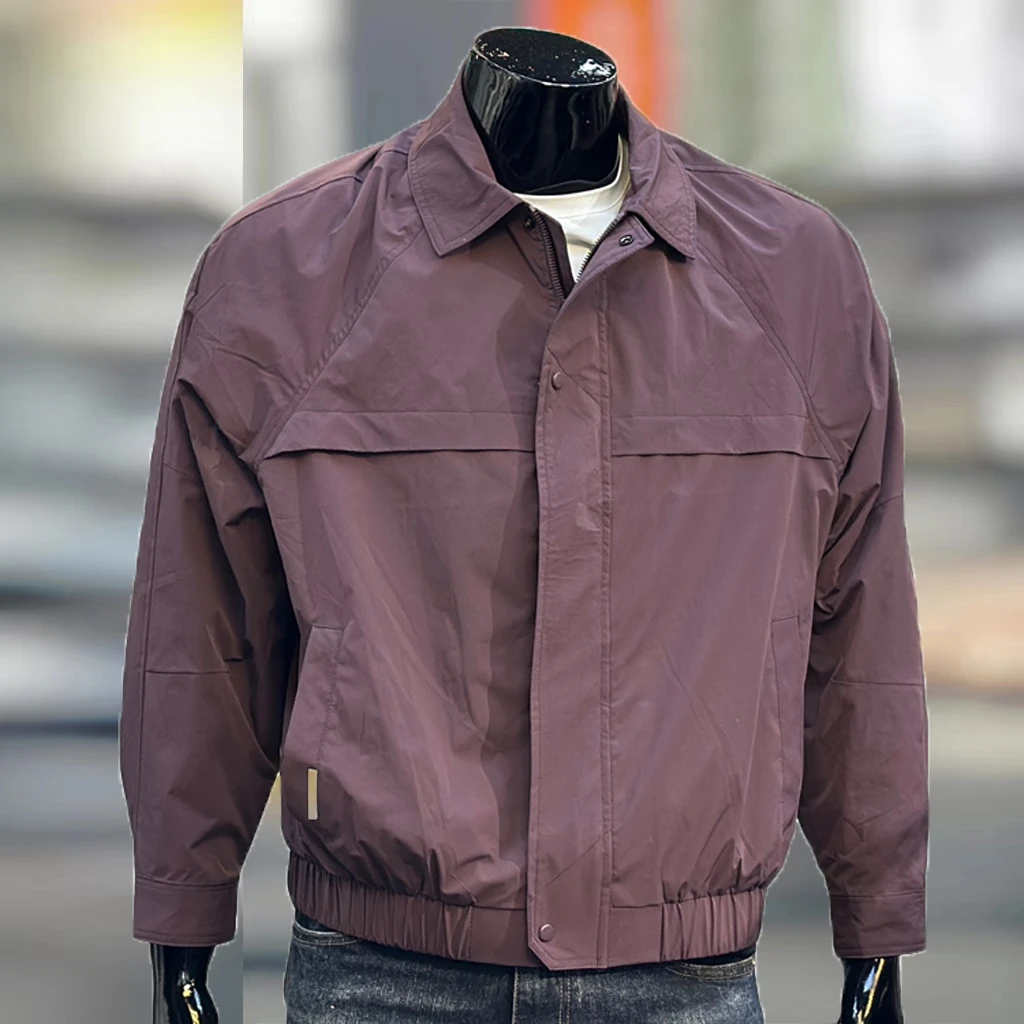 春季新品轻薄弹力夹克男净版商务休闲拉链款行政翻领百搭男士外套