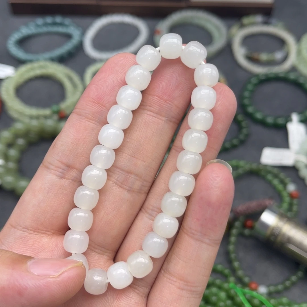 和田玉未镶嵌手串卡8白玉老型珠