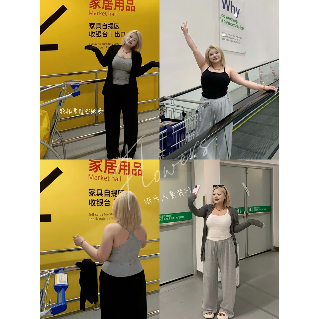 全球花【懒人三件套】大码莱赛尔开衫吊带裤子三件套休闲显瘦套装女