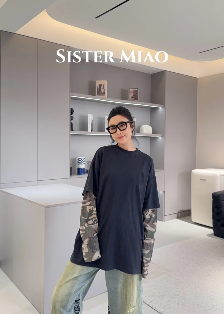 SISTER MIAO•印花洗水拼接长袖
