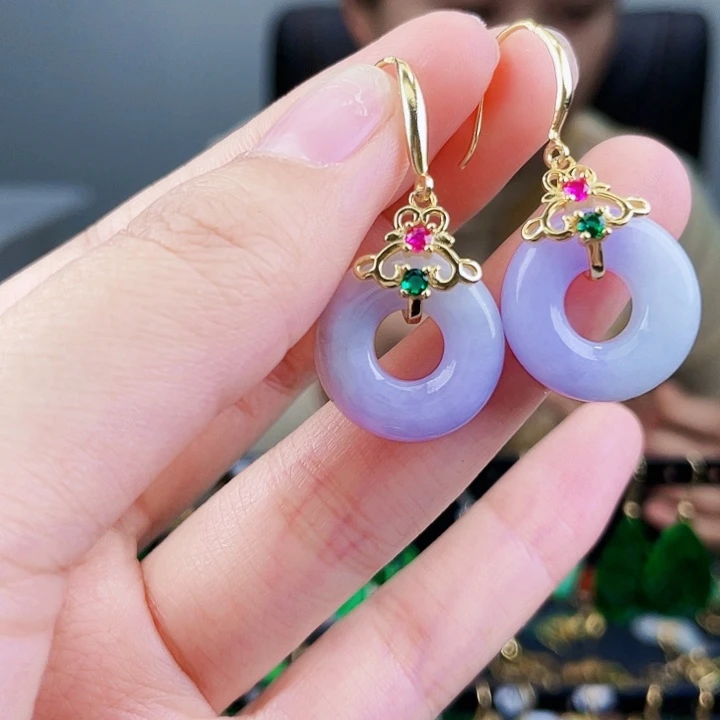 翡翠耳饰银S925镶嵌饰品