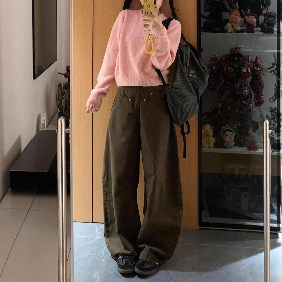 美式高腰阔腿休闲牛仔裤女秋季大码胖mm宽松显瘦超好看直筒拖地裤