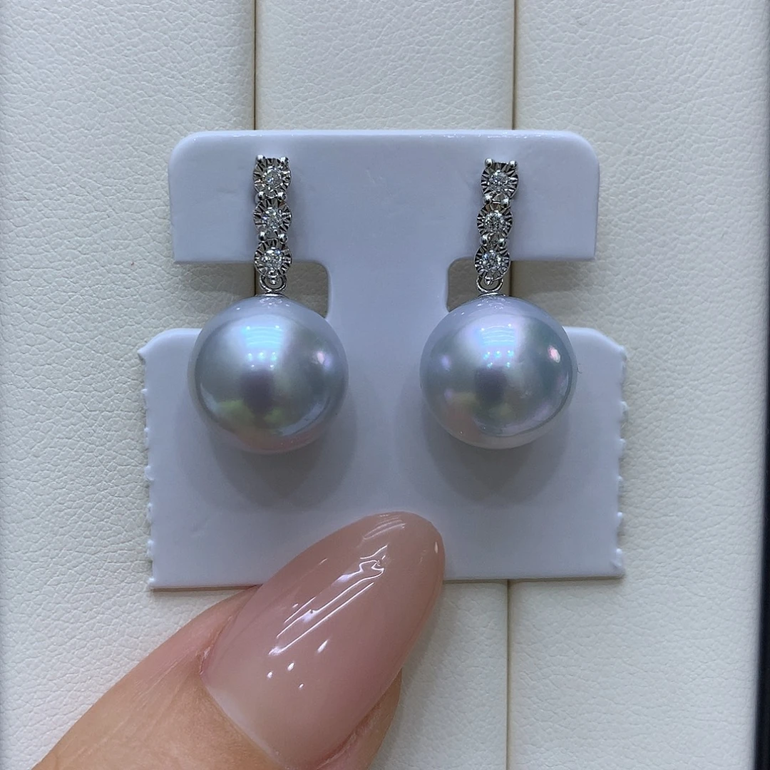 18K金镶嵌海水珍珠耳饰12/13mm澳白