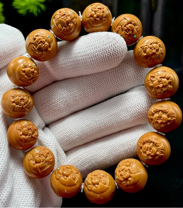 猴头核桃精雕镶嵌浮雕龙财手串