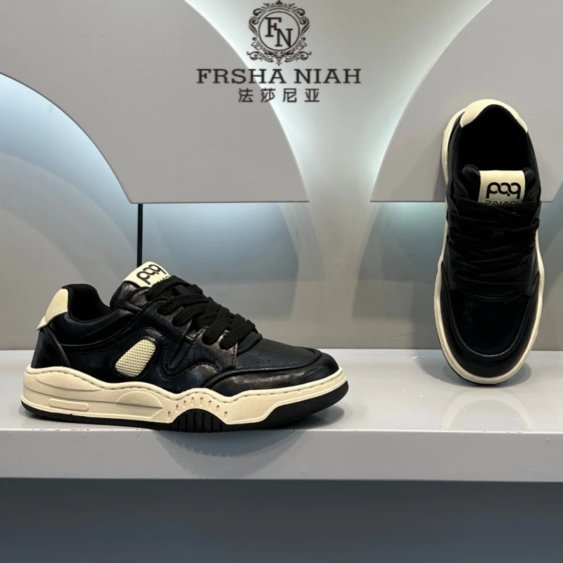法莎尼亚男鞋2025新款秋季潮流百搭皮面板鞋时尚系带低帮鞋舒适运