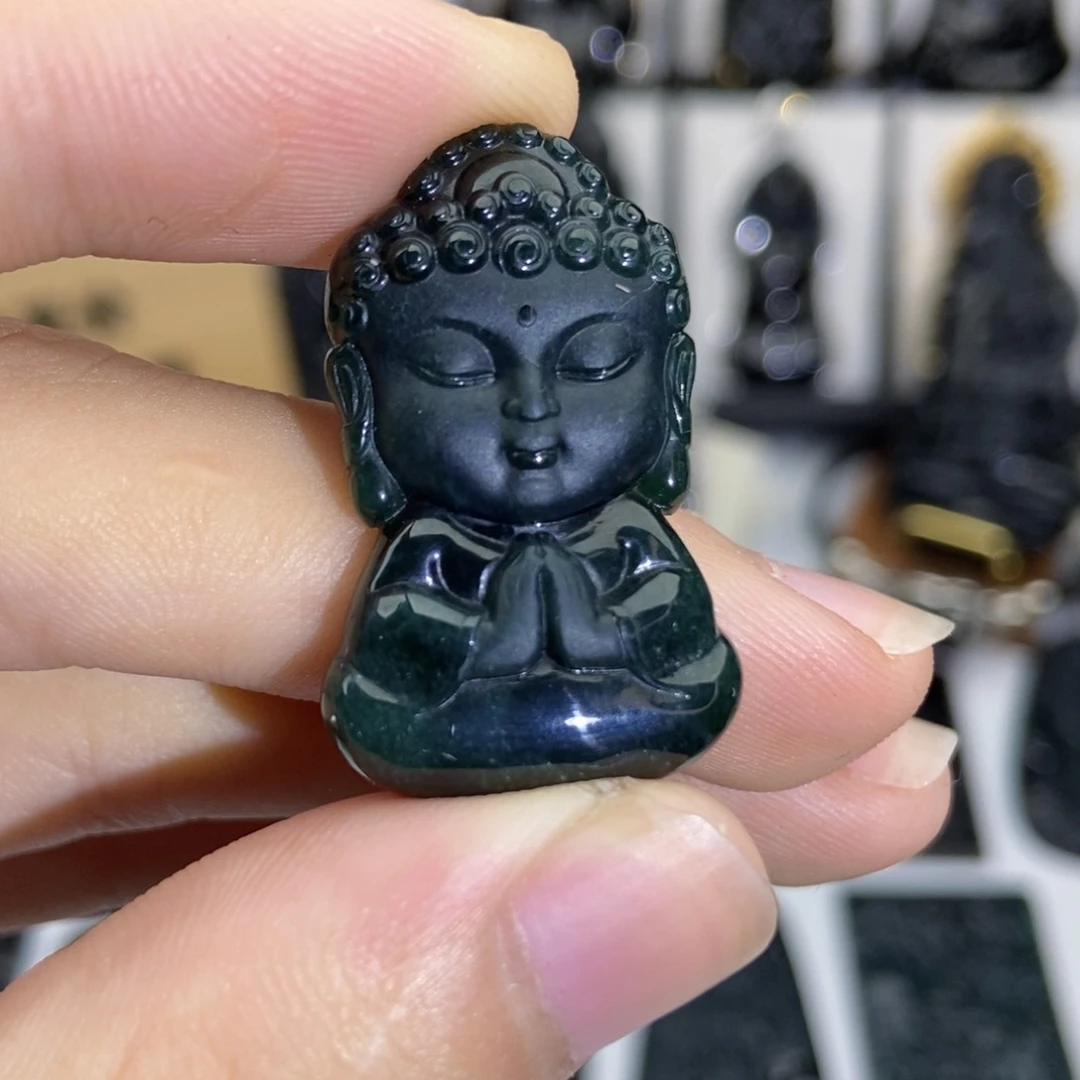 颈饰未镶嵌翡翠缅甸墨翠宝宝佛吊坠