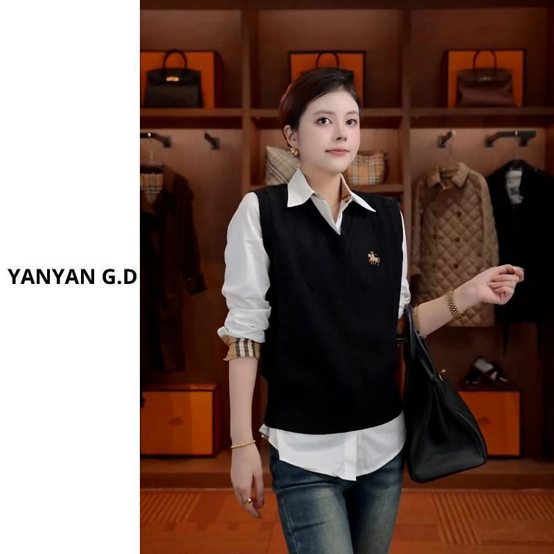 YAN-秋冬英伦风V领百搭舒适背心马甲