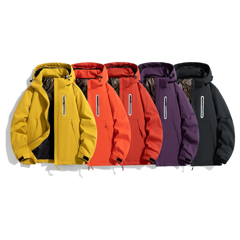 秋冬百搭男女同款加厚保暖连帽冲锋夹克石墨稀棉服外套可拆卸帽子