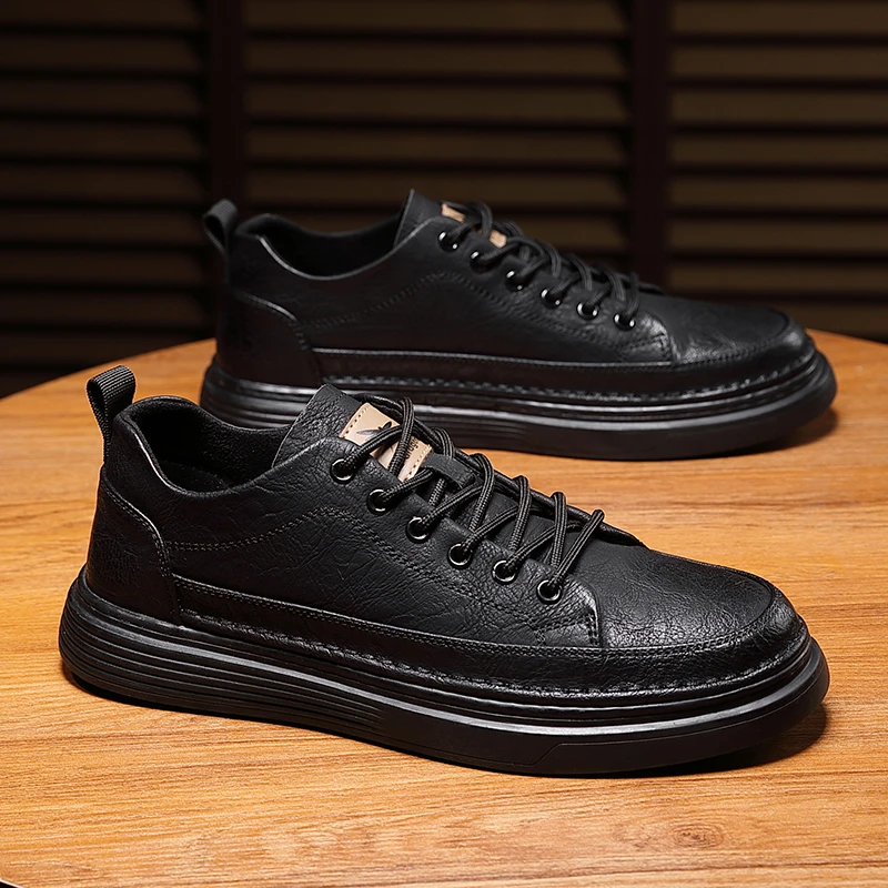 红蜻蜓品牌男鞋高端上档次潮流百搭黑色板鞋名牌正品真皮休闲皮鞋