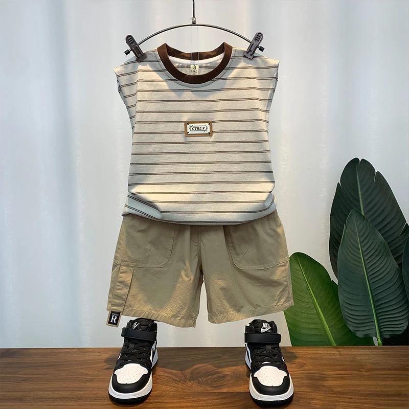 男童夏装套装2025新款酷帅气儿童夏款背心宝宝无袖夏季薄款潮男孩