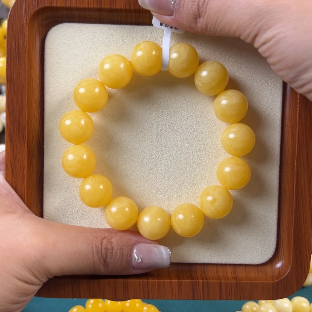 琥珀未镶嵌手链31g焦皮同料圆珠