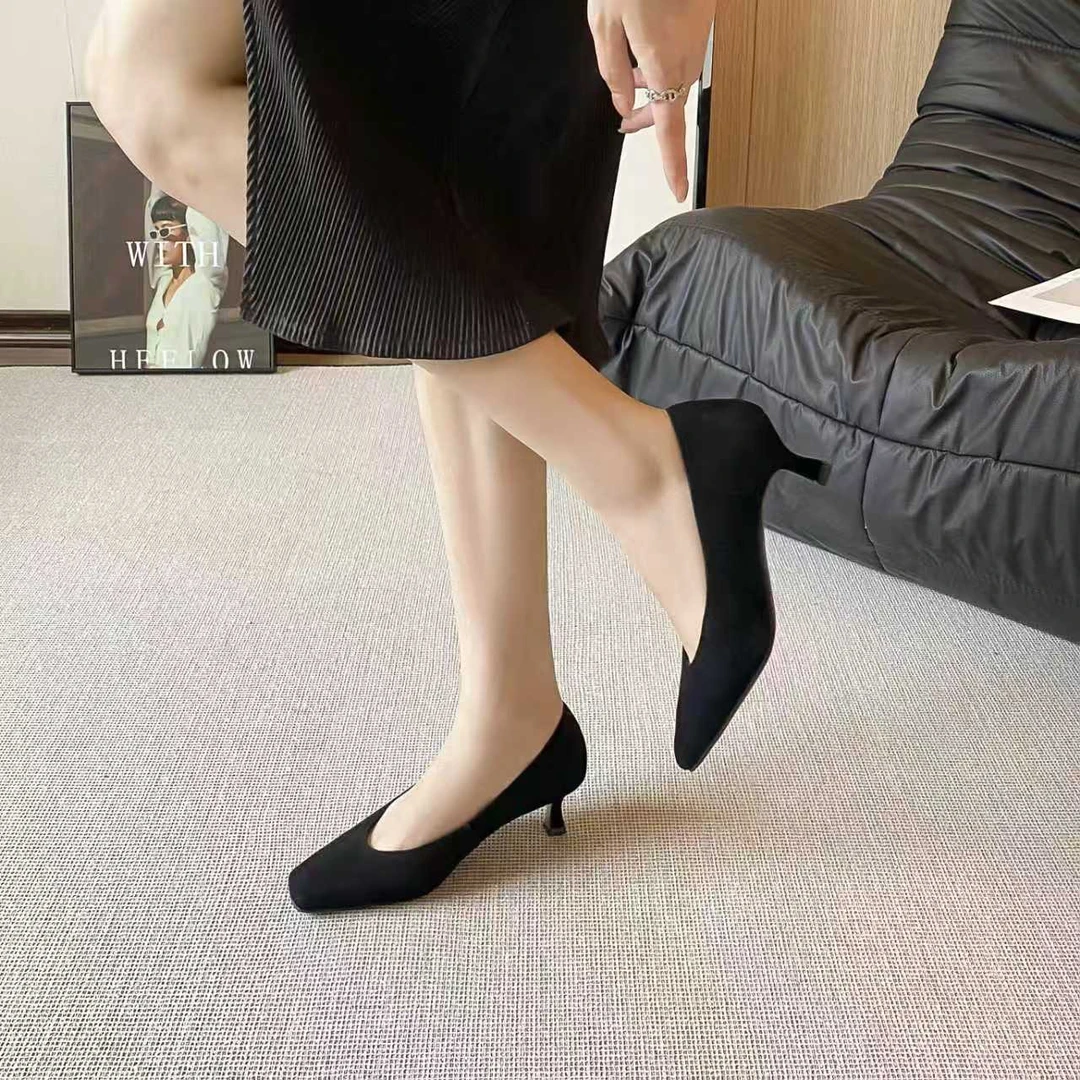 4公分/羊皮单鞋女士方头浅口细跟中跟薄款秋季磨砂皮B53117