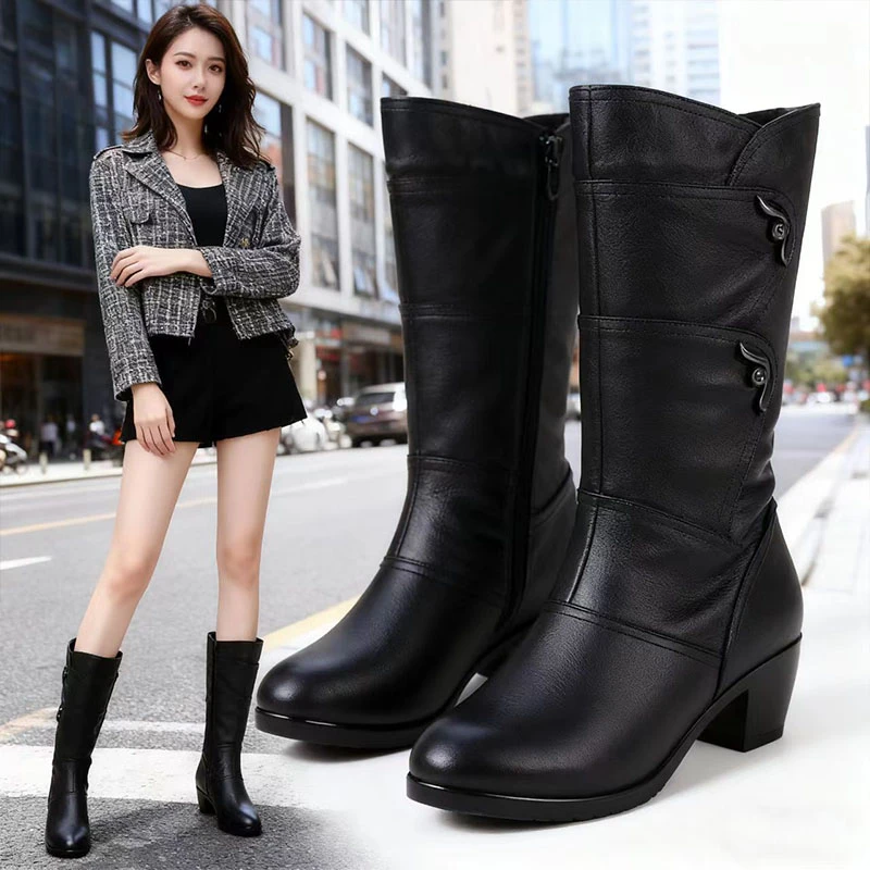 靴子女款爆款2025新款秋季真皮长筒靴软底舒适女靴时尚百搭骑士靴
