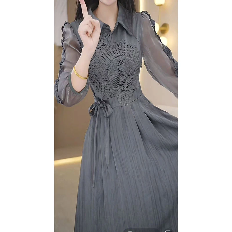 洋气显瘦复古收腰中长款时尚气质减龄设计感连衣裙