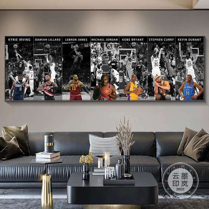 NBA球星经典绝杀装饰画客厅轻奢篮球科比詹姆斯库里欧文投篮挂画