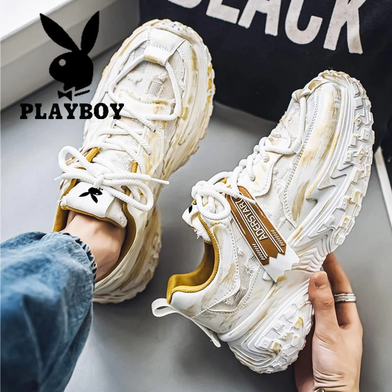 花花公子爆款男鞋秋季潮牌休闲运动青少年轮胎厚底增高白色男鞋