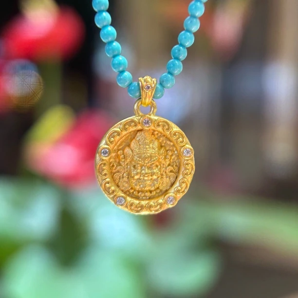 吊坠足银锆石 绿色黄财神项链—招财财米米