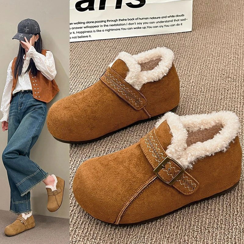 真皮勃肯鞋女冬季款2025新款魔术贴加绒棉鞋保暖防寒毛毛雪地靴女