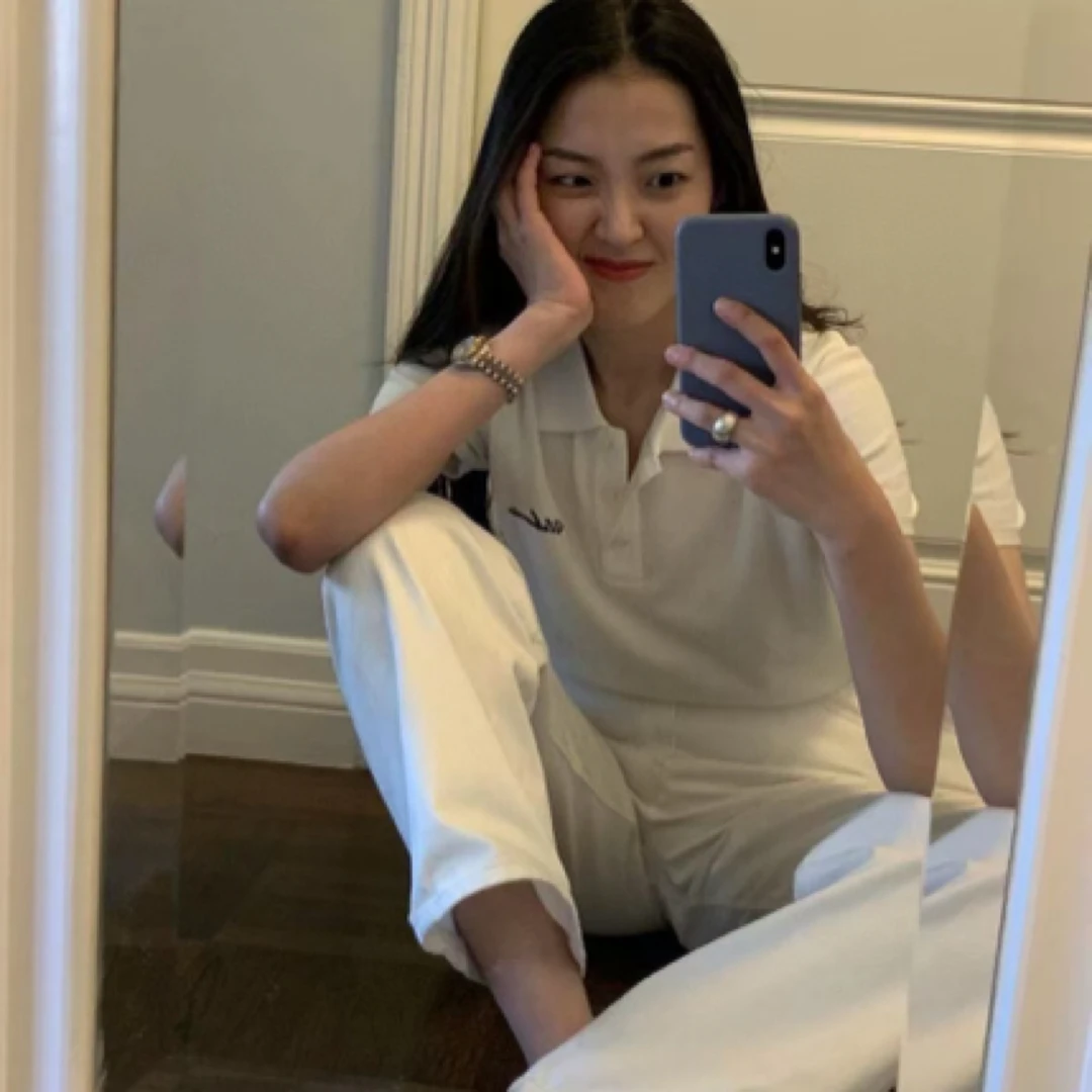 韩国东大门2025夏季新女urbanic翻领系扣字母刺绣针织短袖#