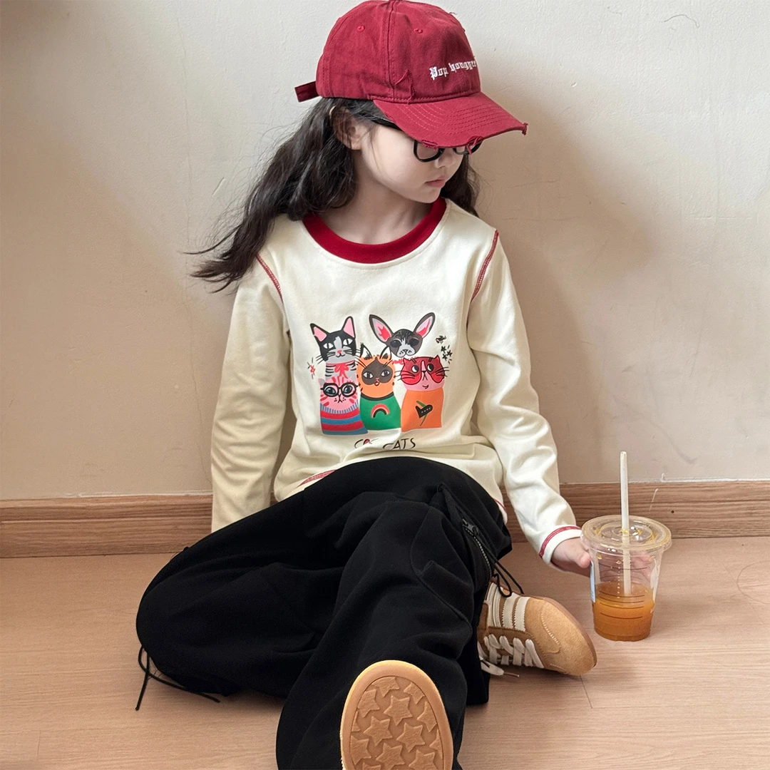 女童秋季t恤2025新款女孩韩系超好看长袖上衣儿童洋气印花打底衫9