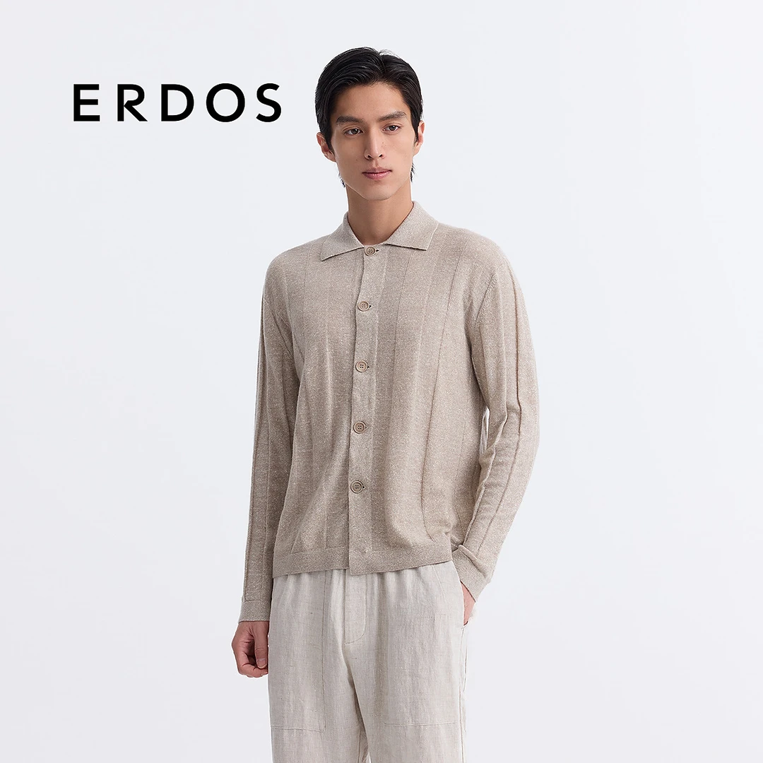 ERDOS 麻绒混纺小翻领翻花男开衫衬衫版型休闲时尚25春夏新品