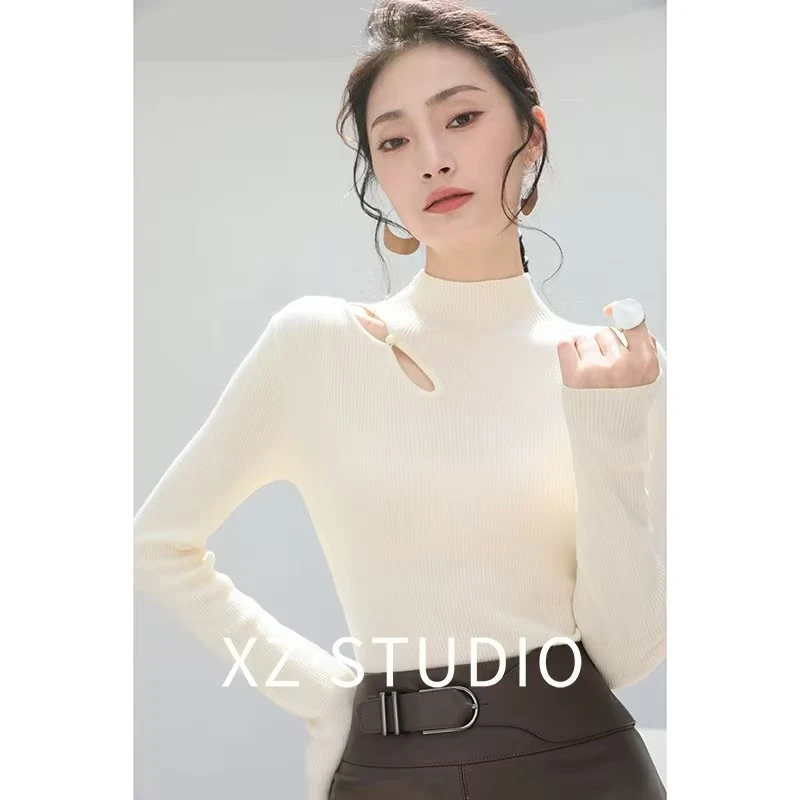 半高领修身打底针织衫