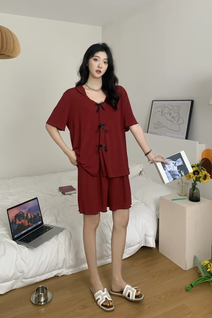 夏季ins设计感小众时尚性感网红冰丝凉感短袖短裤家居服套装1093