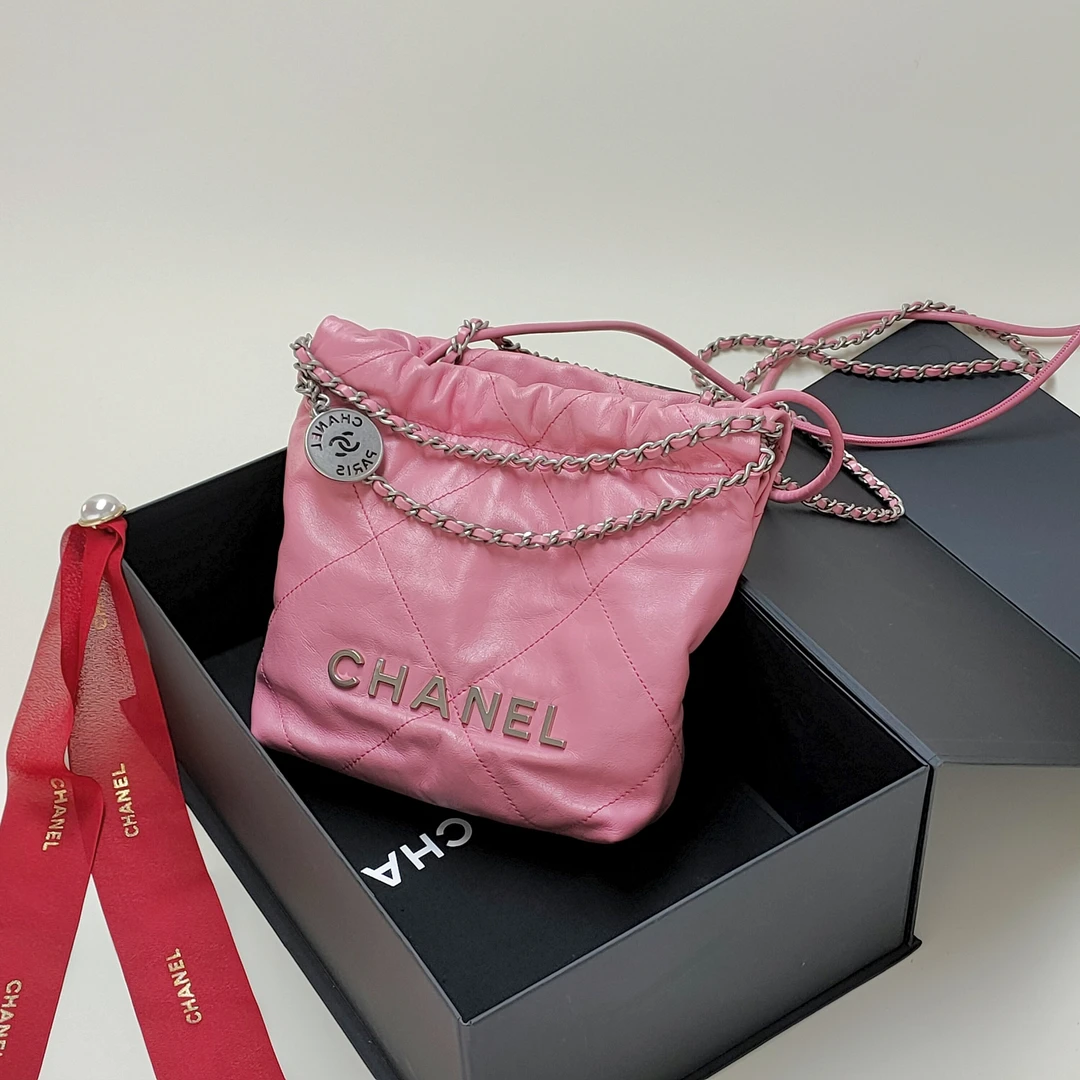95新 Chanel/香奈儿 Azul-23A糖果粉银链22bag mini斜挎包 44054