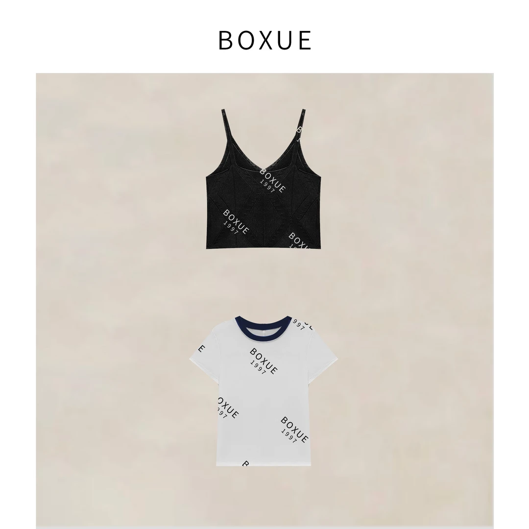 BOXUE “CP组合”2024春季新款时尚两件套背心T恤#240325T715
