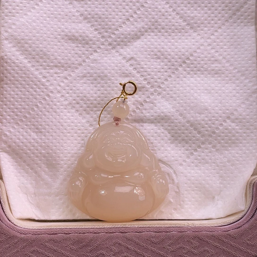 吊坠(不含链)18K金镶嵌和田玉?**?藕粉熟色肉底油润佛公