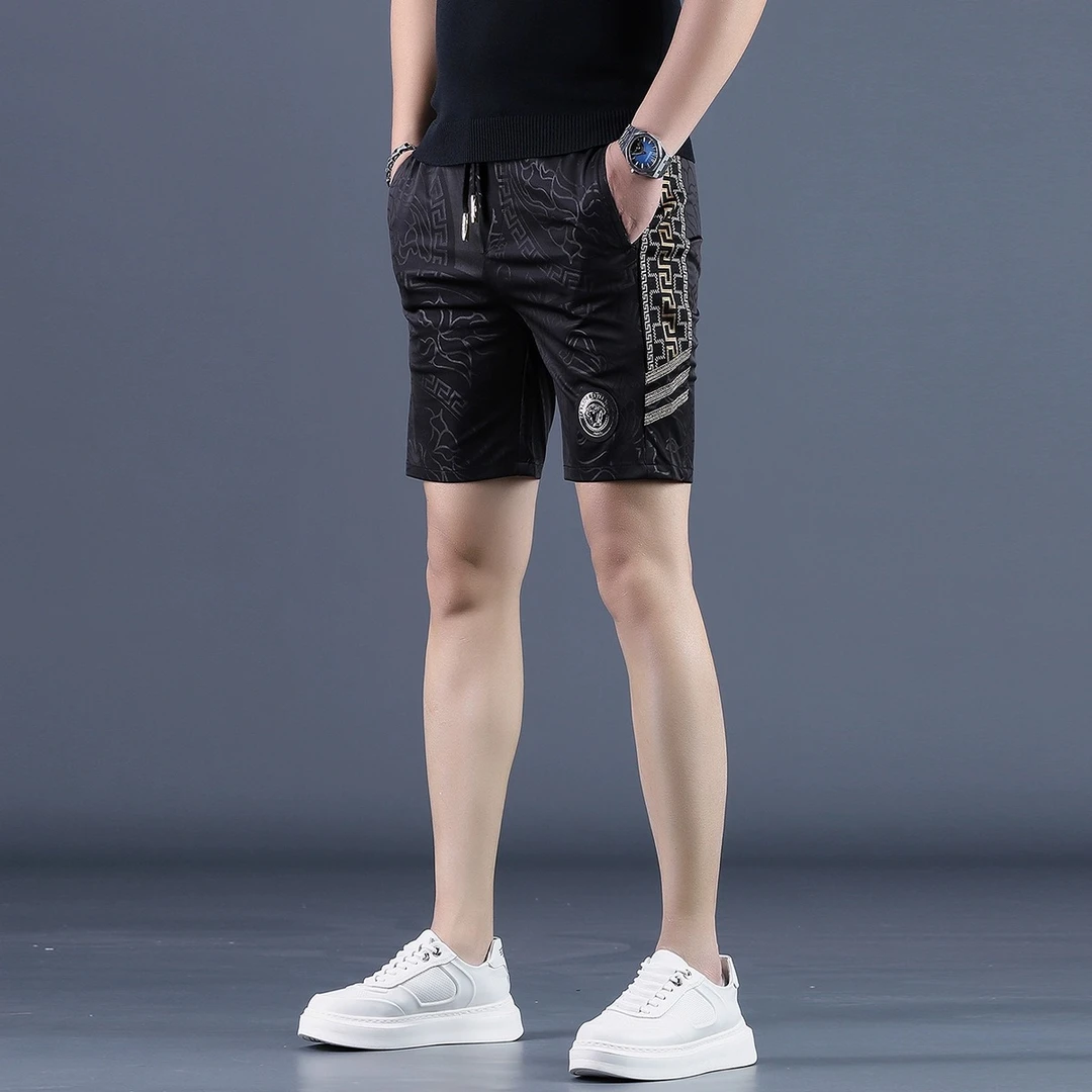 休闲中裤男士夏季2025新款潮流印花直筒四分冰丝舒适男裤五分短裤